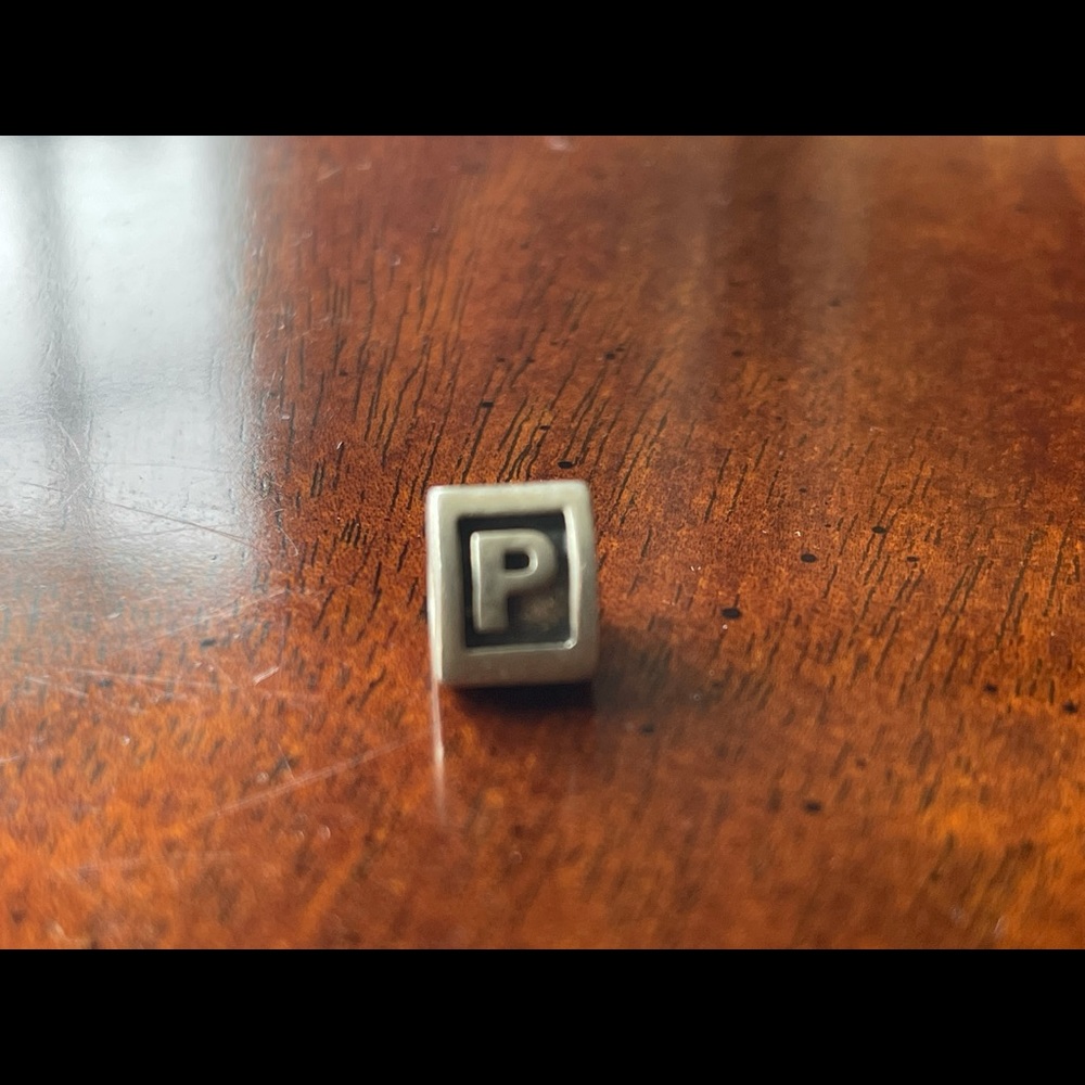 Pandora ALE Alphabet Block Initial Letter P Sterling Silver Charm Bead